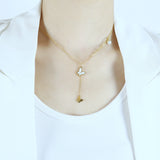 Pieced Chain with Three-dimensional Butterfly Pendant and Pearl Necklace with Matching Collarbone Chain