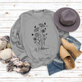 Pull surdimensionné à manches longues, ample et décontracté, imprimé de lettres de papillon et de fleurs sauvages, automne et hiver