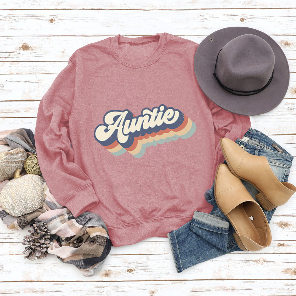 Auntie Letters Loose Bottoming Round Neck Fashion Ladies Long Sleeve Sweater