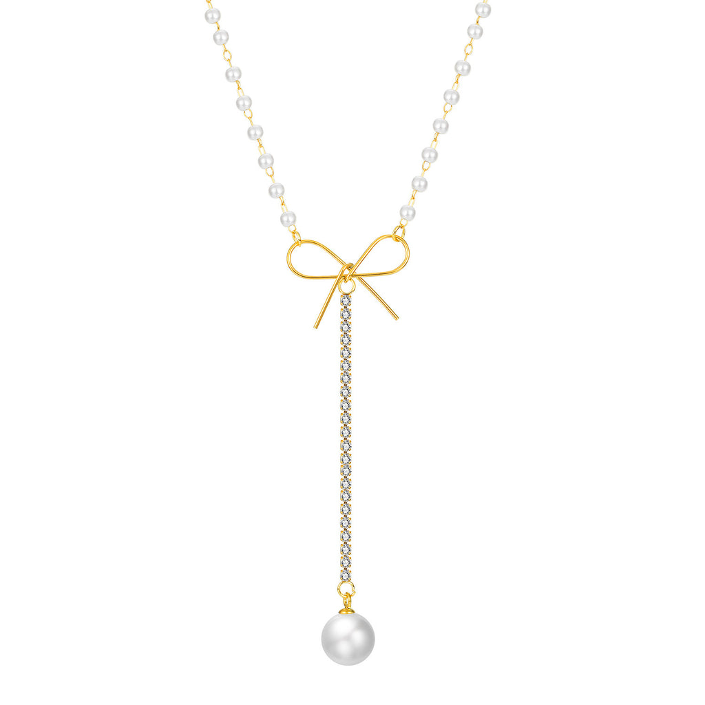 Girl's Heart Bow Necklace with Pearl Pendant Choker Necklace