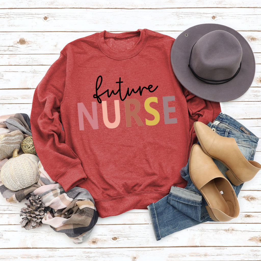 Sweat-shirt décontracté à imprimé lettre Future Nurse pour femmes