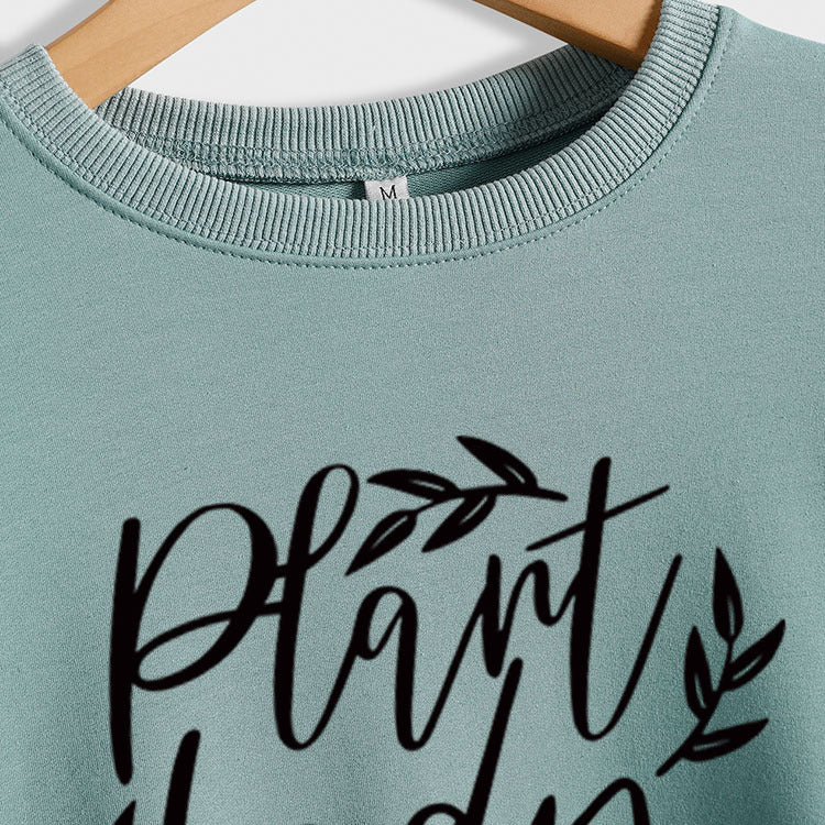 Plain Lady Fashion Damen Rundhals Bedrucktes Langarmshirt mit großem Saum