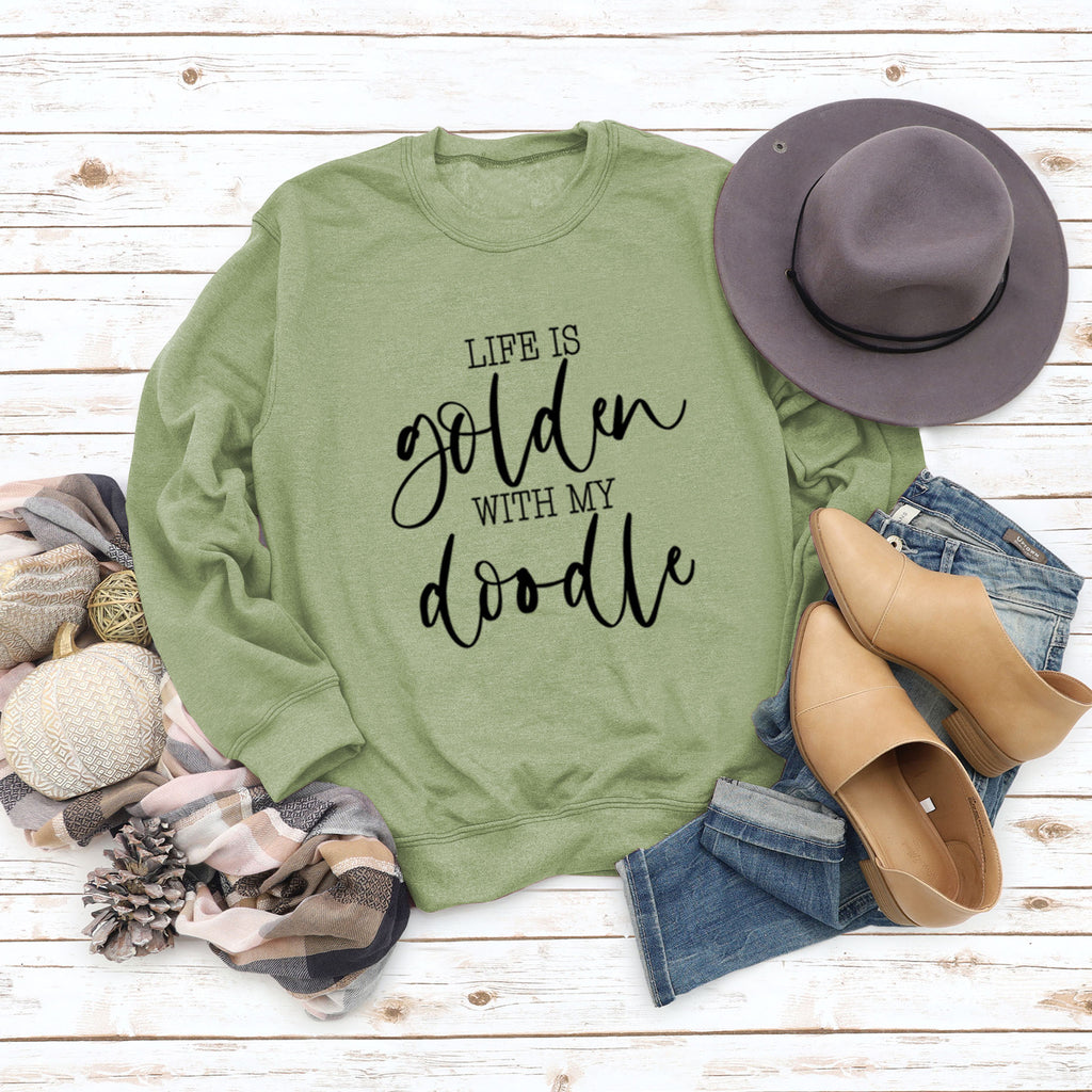 LIFE IS Golden Letter Print Sweatshirt