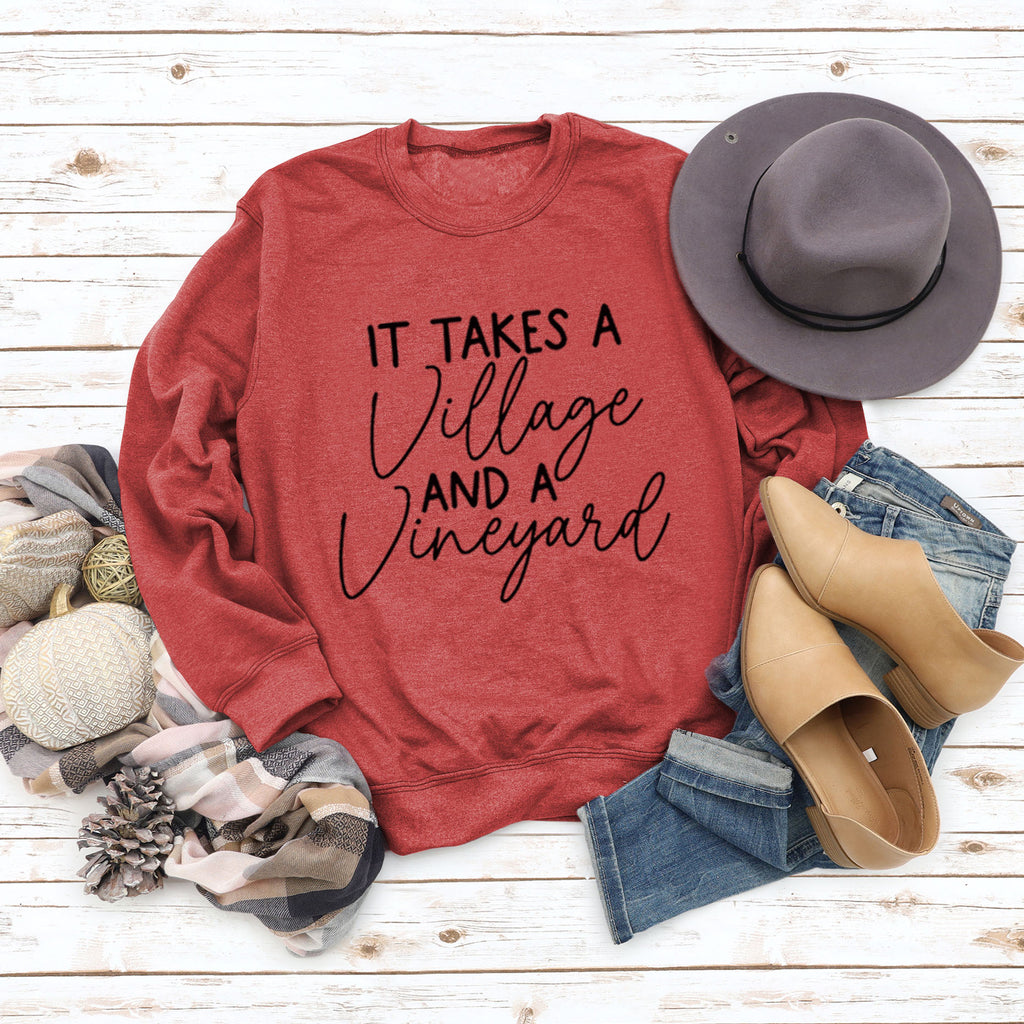 IT Takes A Village Letters Casual Spot Women's Sweatshirt Round Neck Long Sleeve Shirt