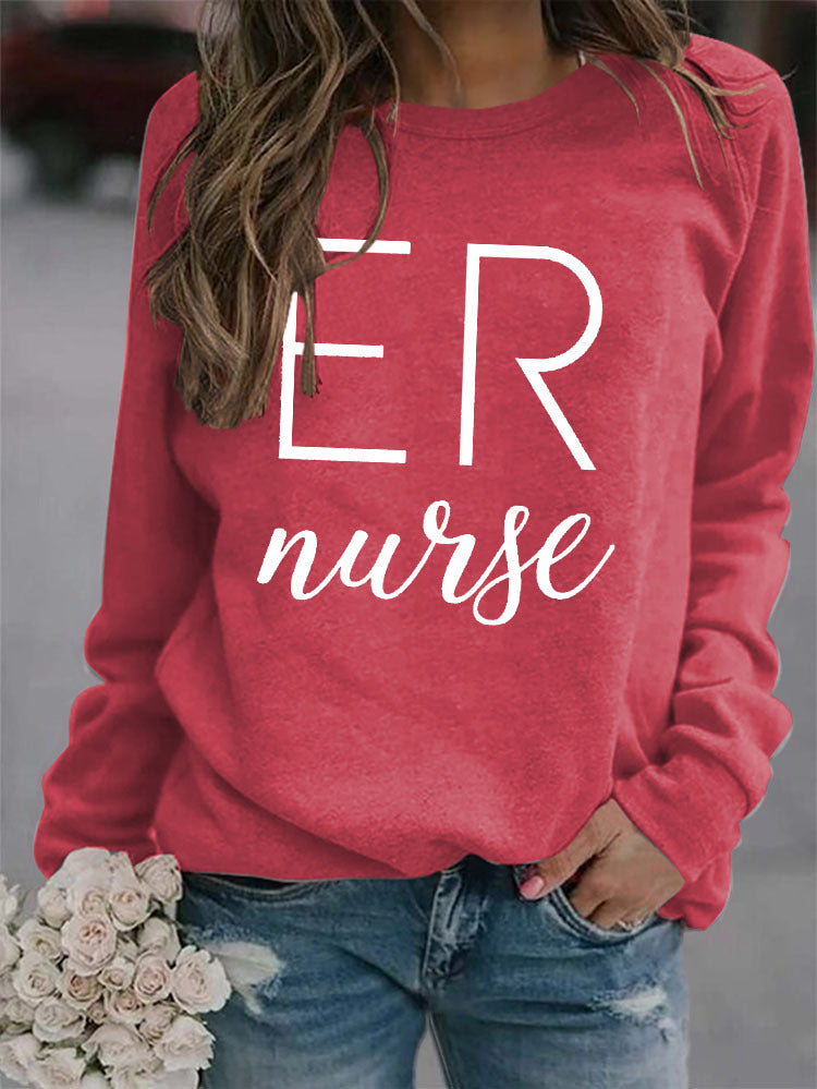 ER Nurse Round Neck Fashion Letter Tops Long Sleeve Women's Print Loose Sweatshirt