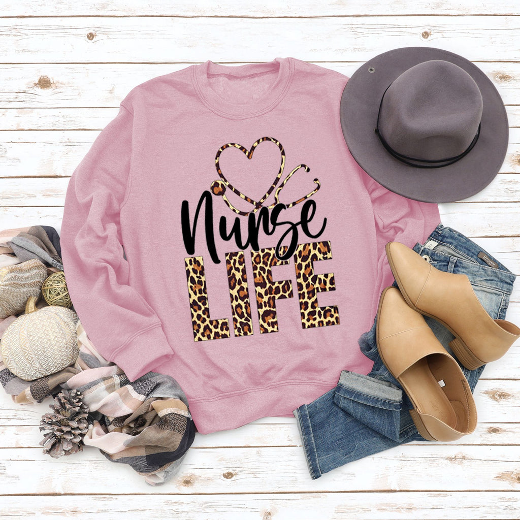 Sweat-shirt ample à manches longues et col rond pour femme, haut avec lettres, Nunse Life