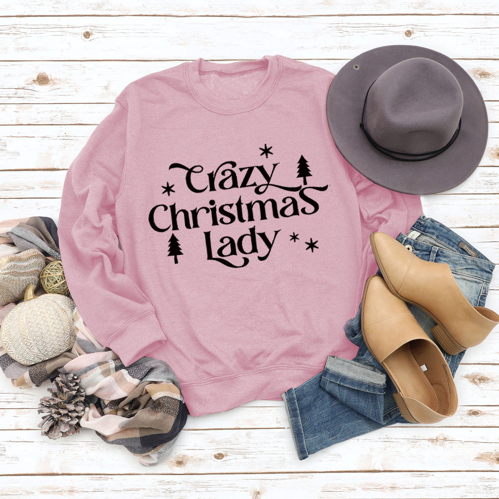 Round Neck Letter Tops Long Sleeve Crazy Christmas Women's Sweatshirt