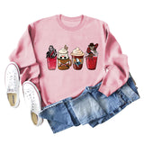 Lockerer Pullover mit Rundhalsausschnitt und Kaffeegeist-Print für Herbst und Winter mit langen Ärmeln und großer Größe