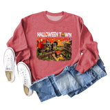 Pull ample à manches longues pour femmes, chemise ample avec lettres imprimées de ville d'halloween, nouvelle collection