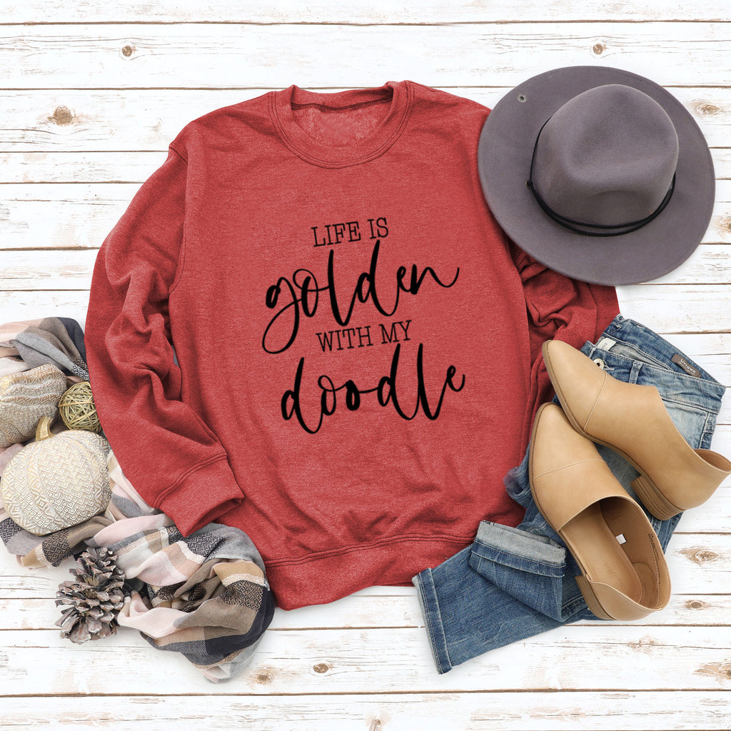 LIFE IS Golden Letter Print Sweatshirt