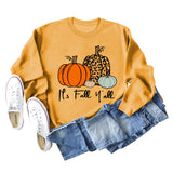 It's Fall Y'all Leopard Print Letter Print Round Neck Loose Fashion Long Sleeve Sweater