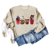 Lockerer Pullover mit Rundhalsausschnitt und Kaffeegeist-Print für Herbst und Winter mit langen Ärmeln und großer Größe