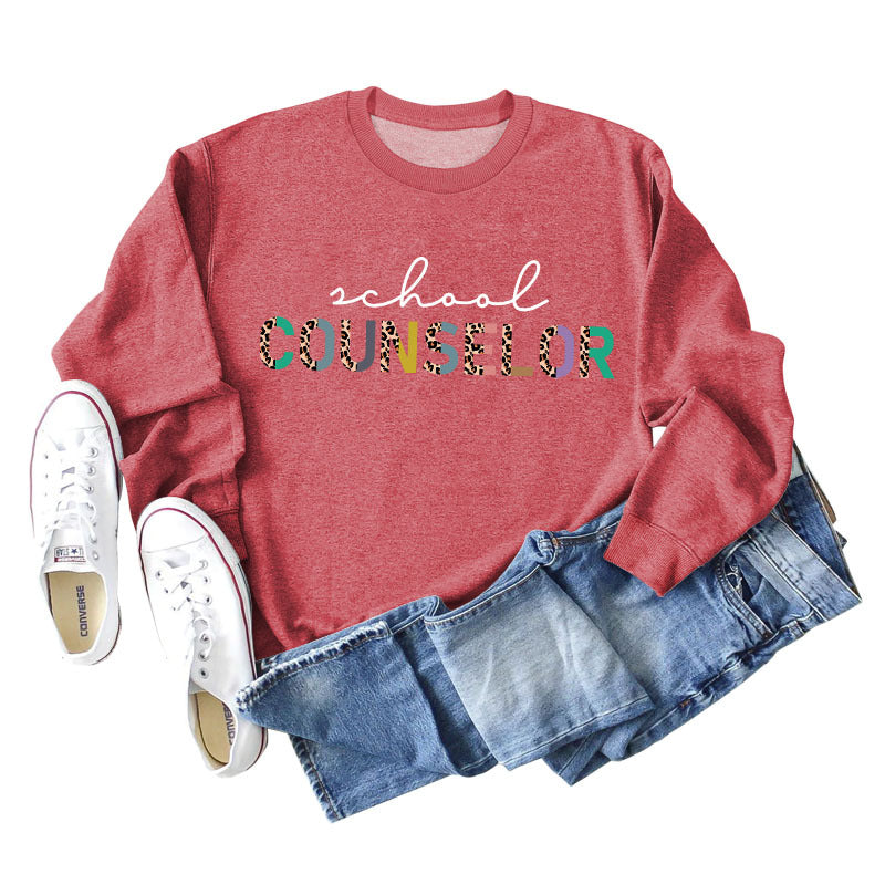 SCHOOL COUNSELOR Pullover für Mädchen mit Leoparden-/Buchstabendruck, Rundhalsausschnitt, lockerer Langarm, Übergröße