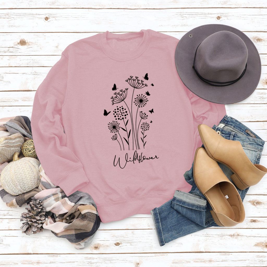 Pull surdimensionné à manches longues, ample et décontracté, imprimé de lettres de papillon et de fleurs sauvages, automne et hiver