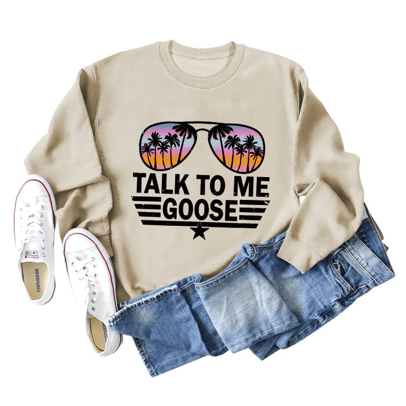TALK TO ME GOOSE Lockerer Pullover mit Buchstabenmuster und langen Ärmeln und Rundhalsausschnitt