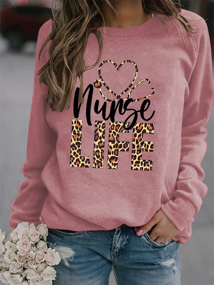 Sweat-shirt ample à manches longues et col rond pour femme, haut avec lettres, Nunse Life