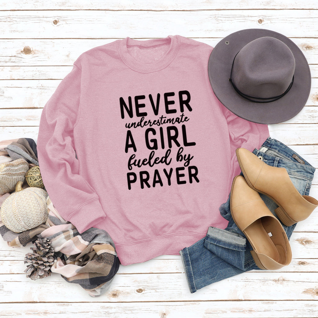 NEVER UNDERESTIMATE A GIRL Letters Fashion Round Neck Loose Long-sleeved Sweater