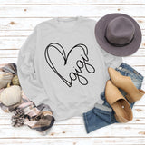 Herbst und Winter Damen Top Buchstabe Gigi Herz Print Langarm Sweatshirt