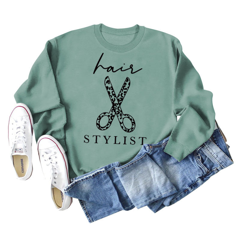 Sweatshirt mit Rundhalsausschnitt und langen Ärmeln für Friseurscheren mit Buchstabendruck