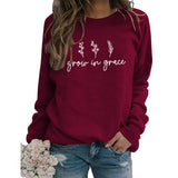Grow In Grace Lettering Fashion Women's Long-sleeved Crewneck Sweatshirt