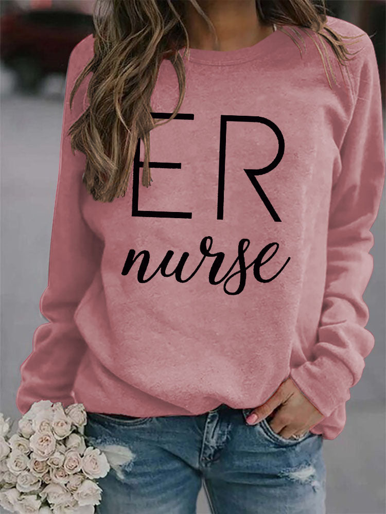 ER Nurse Round Neck Fashion Letter Tops Long Sleeve Women's Print Loose Sweatshirt