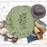 Pull surdimensionné à manches longues, ample et décontracté, imprimé de lettres de papillon et de fleurs sauvages, automne et hiver