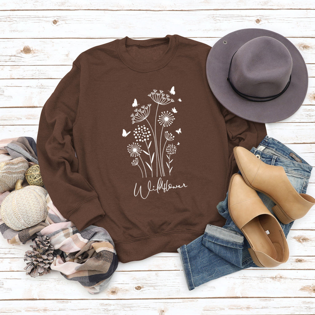 Pull surdimensionné à manches longues, ample et décontracté, imprimé de lettres de papillon et de fleurs sauvages, automne et hiver