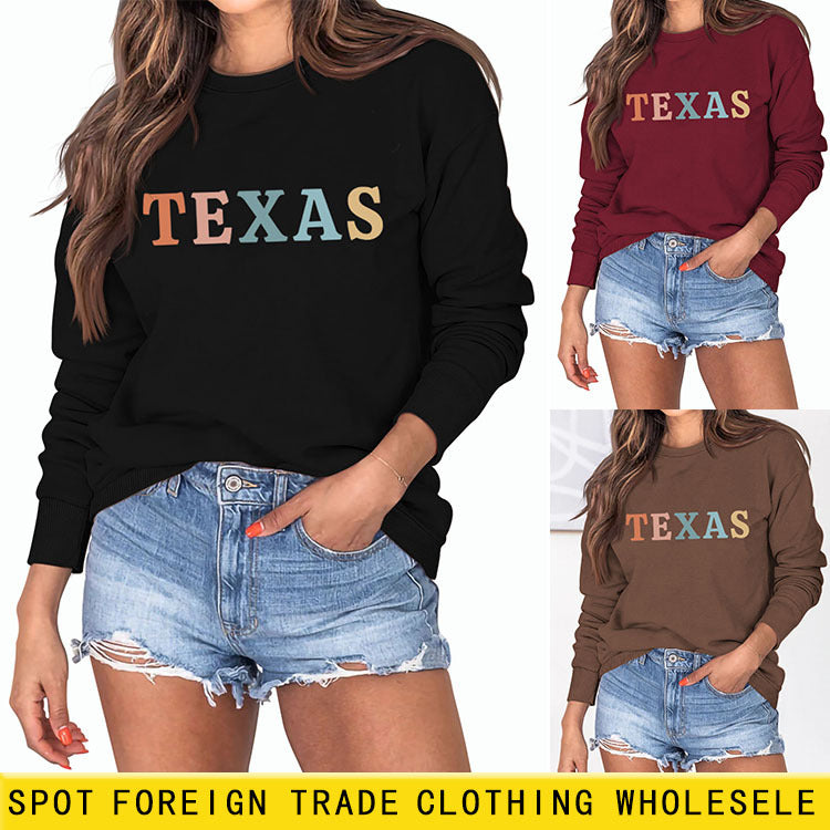 TEXAS Brief Druck Modische Herbst Winter Rundhals Langarm Lose Oversize Pullover