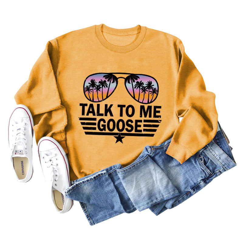 TALK TO ME GOOSE Lockerer Pullover mit Buchstabenmuster und langen Ärmeln und Rundhalsausschnitt