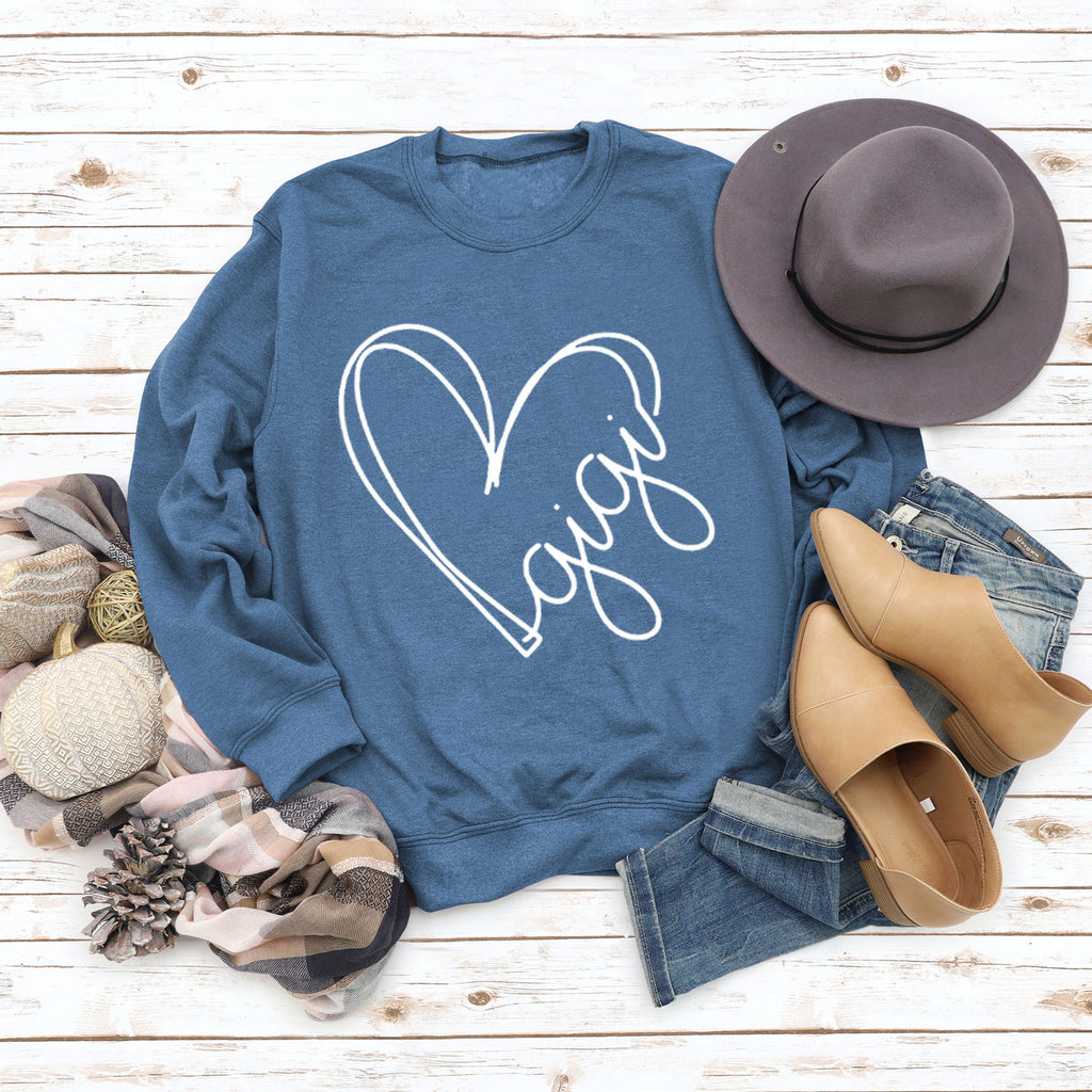 Herbst und Winter Damen Top Buchstabe Gigi Herz Print Langarm Sweatshirt