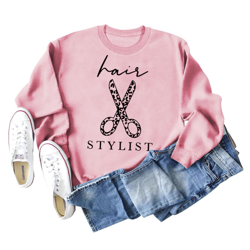 Sweatshirt mit Rundhalsausschnitt und langen Ärmeln für Friseurscheren mit Buchstabendruck