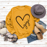 Gigi Heart Letter Printed Rundhalspullover mit lockerem Schnitt und langen Ärmeln