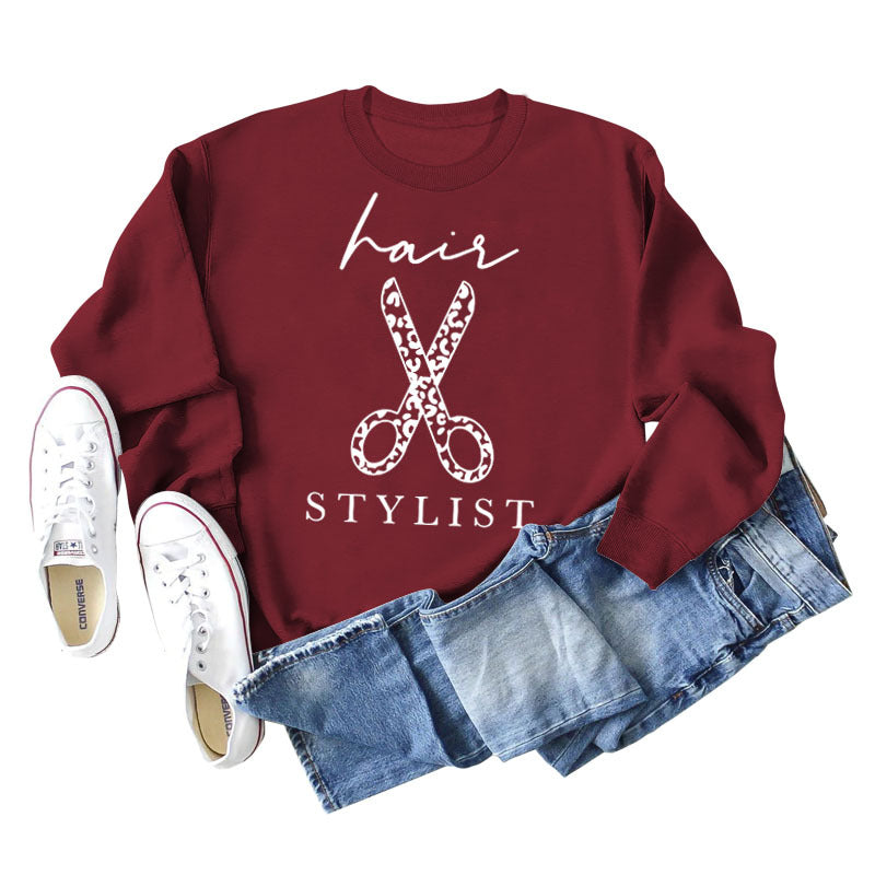 Sweatshirt mit Rundhalsausschnitt und langen Ärmeln für Friseurscheren mit Buchstabendruck