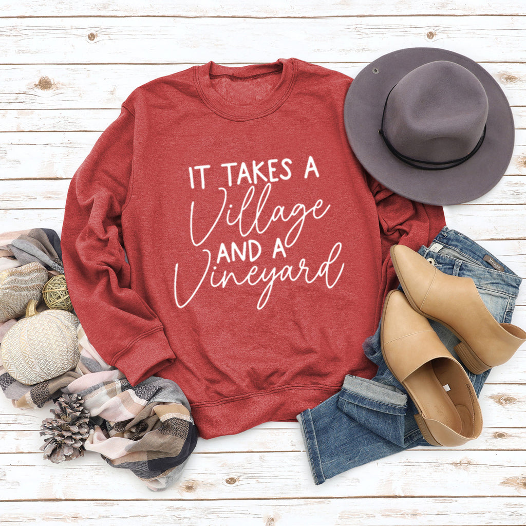 IT Takes A Village Letters Casual Spot Women's Sweatshirt Round Neck Long Sleeve Shirt