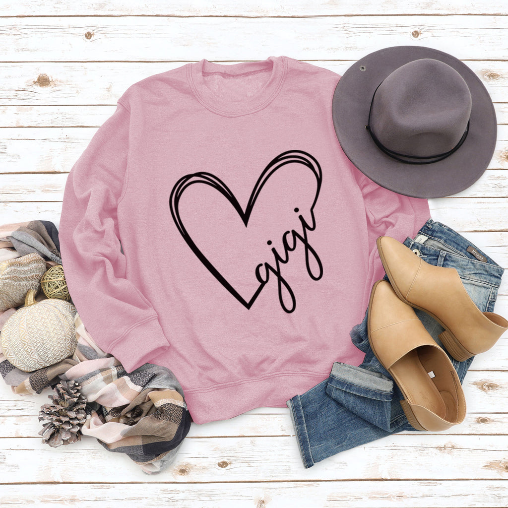 Gigi Heart Letter Printed Rundhalspullover mit lockerem Schnitt und langen Ärmeln