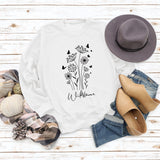 Pull surdimensionné à manches longues, ample et décontracté, imprimé de lettres de papillon et de fleurs sauvages, automne et hiver