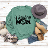 Großer Langarm-Pullover mit Wrestling-Mom-Buchstaben und Rundhalsausschnitt