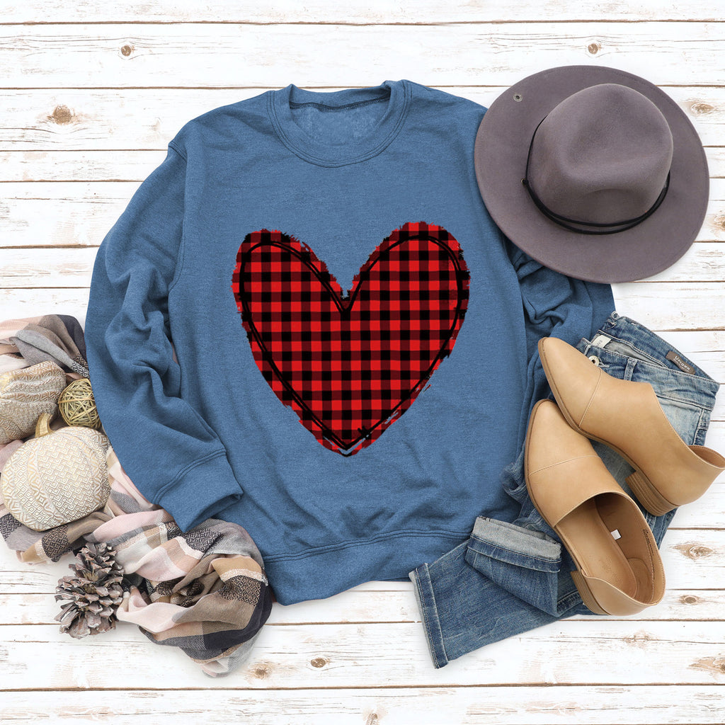 Pull à carreaux imprimé amour pour femme, pour la Saint-Valentin, automne et hiver