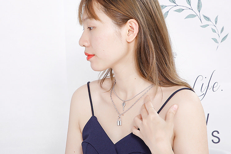 Collier pendentif clé et serrure, bijoux en acier inoxydable pour femmes