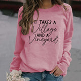 IT Takes A Village Letters Casual Spot Women's Sweatshirt Round Neck Long Sleeve Shirt