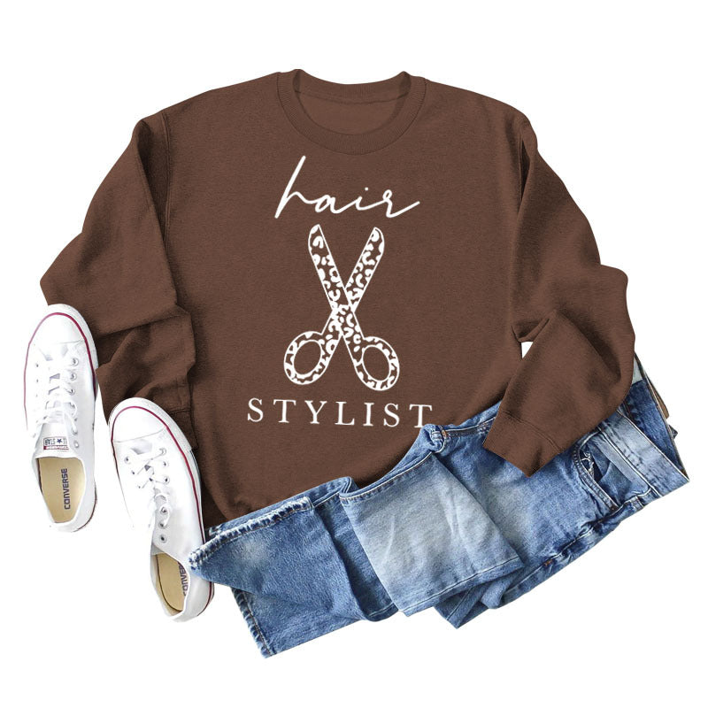 Sweatshirt mit Rundhalsausschnitt und langen Ärmeln für Friseurscheren mit Buchstabendruck