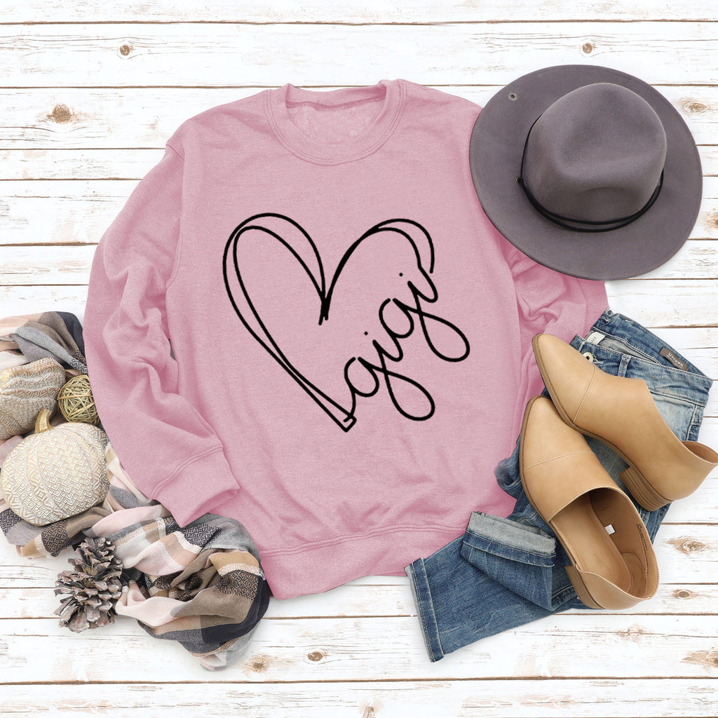 Herbst und Winter Damen Top Buchstabe Gigi Herz Print Langarm Sweatshirt
