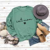 Cat Mom Dog Print Rundhalsausschnitt Lose Buchstaben Mode Damen Langarm Sweatshirt