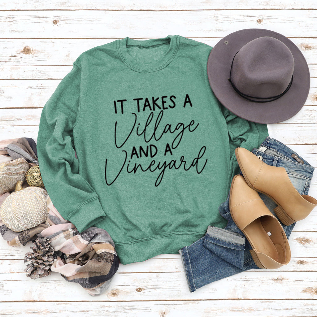 IT Takes A Village Letters Casual Spot Women's Sweatshirt Round Neck Long Sleeve Shirt