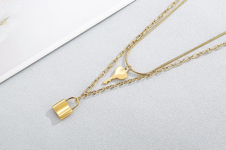 Collier pendentif clé et serrure, bijoux en acier inoxydable pour femmes