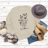 Pull surdimensionné à manches longues, ample et décontracté, imprimé de lettres de papillon et de fleurs sauvages, automne et hiver