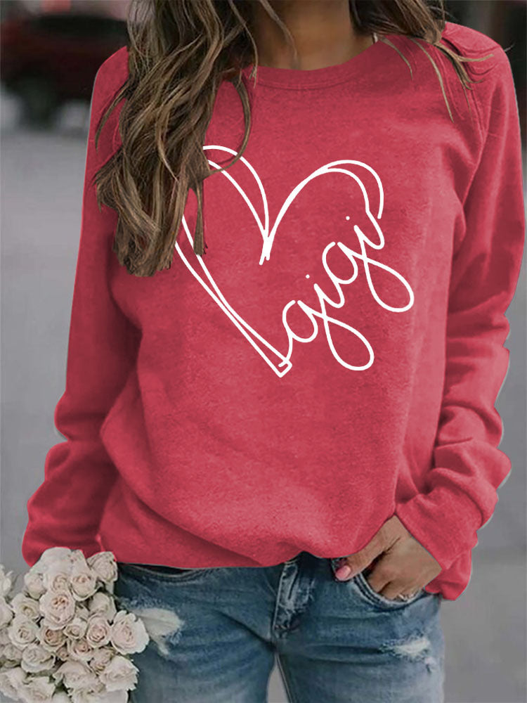 Herbst und Winter Damen Top Buchstabe Gigi Herz Print Langarm Sweatshirt
