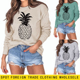 Pineapple Print Round Neck Loose Backing Long Sleeve Casual Large Size Sweater