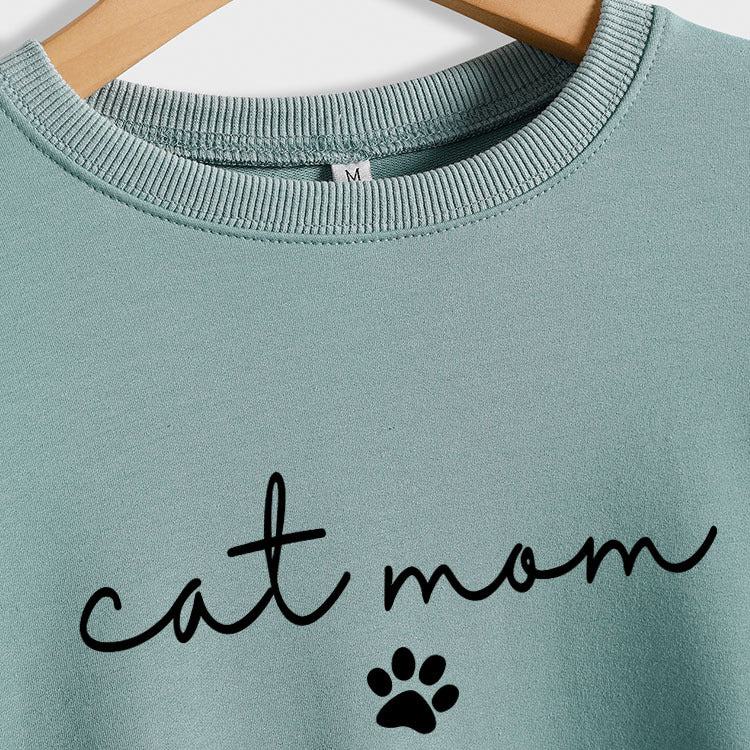 Cat Mom Dog Print Rundhalsausschnitt Lose Buchstaben Mode Damen Langarm Sweatshirt