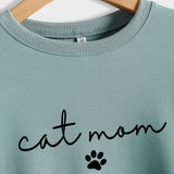Cat Mom Dog Print Rundhalsausschnitt Lose Buchstaben Mode Damen Langarm Sweatshirt